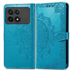 Custodia per telefono in pelle goffrata con fiori mandala per Xiaomi Redmi K70 Pro (blu)