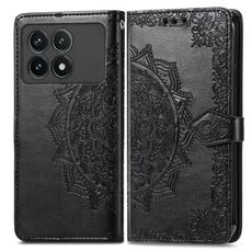 Custodia per telefono in pelle goffrata con fiori mandala per Xiaomi Redmi K70 Pro (nera)