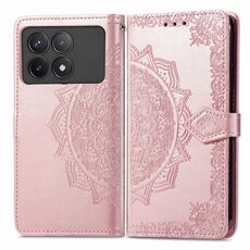 Per Xiaomi Redmi K70 Custodia per cellulare in pelle con motivo floreale mandala (oro rosa)