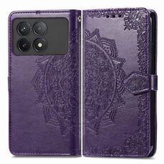 Per Xiaomi Redmi K70 Custodia per telefono in pelle con motivo floreale mandala in rilievo (viola)