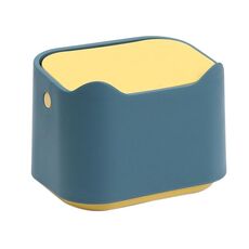 Cestino per rifiuti da tavolo a spinta da 17,8 x 13 x 13,5 cm con coperchio, piccola lettiera per animali domestici con isolamento degli odori (giallo blu)