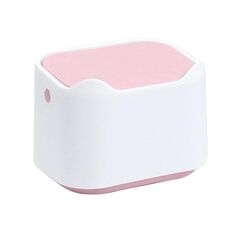 Cestino per rifiuti da tavolo a spinta da 17,8 x 13 x 13,5 cm con coperchio, piccola lettiera per animali domestici con isolamento degli odori (bianco rosa)