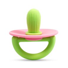 Massaggiagengive in silicone per cactus, giocattoli anti-dentizione per bambini (verde e rosa)