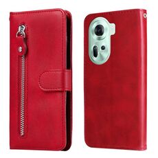 Per OPPO Reno11 5G Global Fashion Custodia per telefono in pelle con cerniera con texture di vitello (rossa)