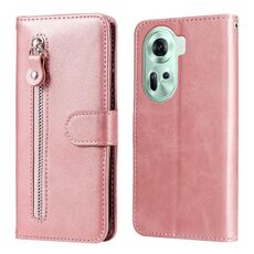 Per OPPO Reno 11 5G Global Fashion Custodia in pelle con cerniera con texture di vitello (oro rosa)