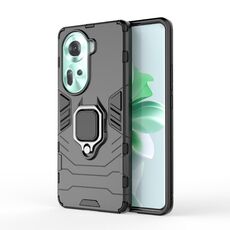 Per OPPO Reno11 5G Global PC + Custodia protettiva antiurto in TPU con supporto per anello magnetico (nero)