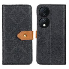 Custodia per telefono in pelle goffrata floreale europea per Honor X7b (nera)
