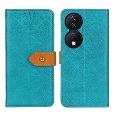 Custodia per telefono in pelle goffrata floreale europea per Honor X7b (blu)