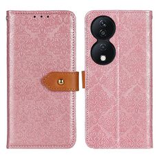 Custodia per telefono in pelle goffrata floreale europea per Honor X7b (rosa)