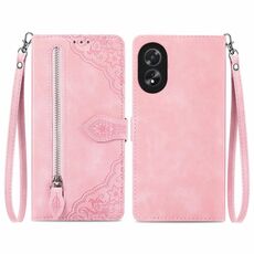 Custodia per telefono in pelle con cerniera fiore goffrato per Honor X5 Plus (rosa)
