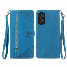 Custodia per telefono in pelle con cerniera fiore goffrato per Honor X5 Plus (blu)