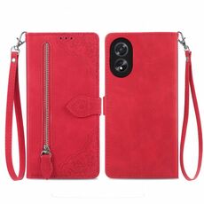 Custodia per telefono in pelle con cerniera fiore goffrato per Honor X5 Plus (rossa)