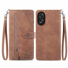 Custodia per telefono in pelle con cerniera fiore goffrato per Honor X5 Plus (marrone)