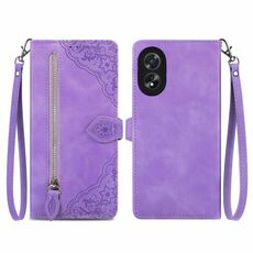 Custodia per telefono in pelle con cerniera fiore in rilievo per Honor X5 Plus (viola)