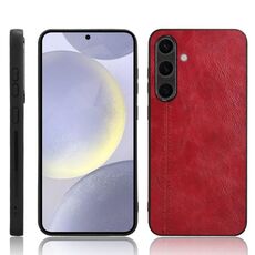 Custodia per telefono con cover posteriore cucita per Samsung Galaxy S24 5G con motivo mucca (rosso)