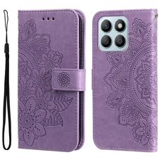 Custodia per cellulare in pelle con stampa a fiori a 7 petali per Honor X8b (viola chiaro)
