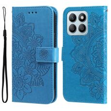 Custodia per cellulare in pelle con stampa a fiori a 7 petali per Honor X8b (blu)