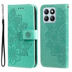 Custodia per cellulare in pelle con stampa a fiori a 7 petali per Honor X8b (verde)