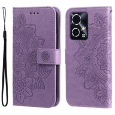 Custodia per telefono in pelle con stampa a fiori a 7 petali per Honor 90 GT (viola chiaro)