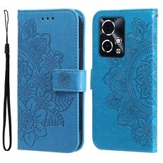 Custodia per telefono in pelle con stampa a fiori a 7 petali per Honor 90 GT (blu)