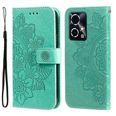Custodia per telefono in pelle con stampa a fiori a 7 petali per Honor 90 GT (verde)