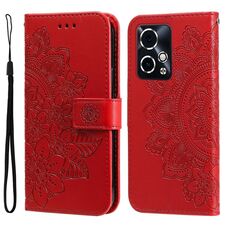 Custodia per cellulare in pelle con stampa a fiori a 7 petali per Honor 90 GT (rossa)