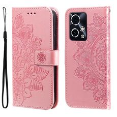 Custodia per telefono in pelle con stampa a fiori a 7 petali per Honor 90 GT (oro rosa)