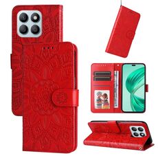 Custodia per telefono in pelle girasole goffrata per Honor X8b (rossa)