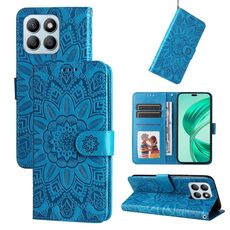 Custodia per telefono in pelle girasole goffrata per Honor X8b (blu)