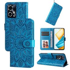 Custodia per telefono in pelle girasole goffrata per Honor 90 GT (blu)