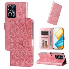 Custodia per telefono in pelle girasole goffrata per Honor 90 GT (oro rosa)