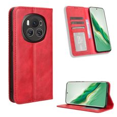 Custodia per telefono in pelle con texture retrò con fibbia magnetica per Honor Magic6 5G (rossa)