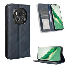Custodia per telefono in pelle con texture retrò con fibbia magnetica per Honor Magic6 5G (blu)