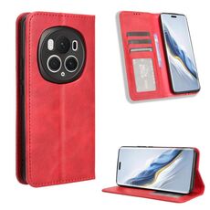 Custodia per telefono in pelle con texture retrò con fibbia magnetica per Honor Magic6 Pro 5G (rossa)