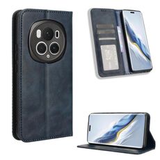Custodia per telefono in pelle con texture retrò con fibbia magnetica per Honor Magic6 Pro 5G (blu)