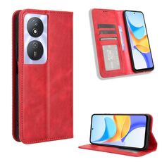 Custodia per telefono in pelle con texture retrò con fibbia magnetica per Honor Play 50 Plus (rossa)
