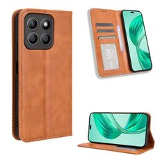 Custodia per telefono in pelle con texture retrò con fibbia magnetica per Honor X8b 4G (marrone)