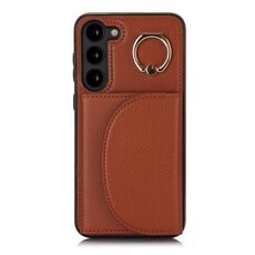 Per Samsung Galaxy S23+ 5G YM007 Custodia per porta carte con anello Skin Feel Custodia per telefono (marrone)