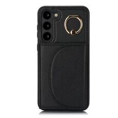 Per Samsung Galaxy S23+ 5G YM007 Custodia per porta carte con anello Skin Feel Custodia per telefono (nera)