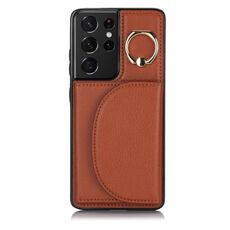 Per Samsung Galaxy S21 Ultra 5G YM007 Custodia per porta carte con anello Skin Feel Custodia per telefono (marrone)
