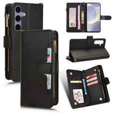 Custodia per telefono in pelle con cerniera texture litchi per Samsung Galaxy S24 5G (nera)