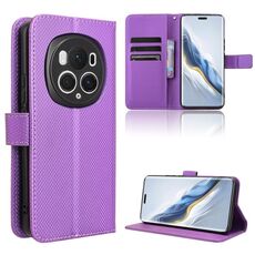 Custodia per telefono in pelle con texture diamante per Honor Magic6 Pro (viola)