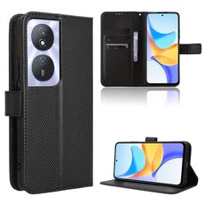 Custodia per telefono in pelle con texture diamante per Honor Play 50 Plus (nera)