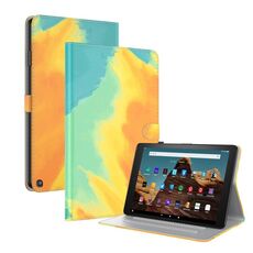 Custodia per tablet in pelle flip con motivo acquerello per Amazon Fire HD 10 2023 (foglie autunnali)