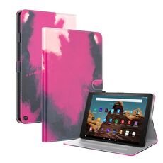 Custodia per tablet in pelle flip con motivo acquerello per Amazon Fire HD 10 2023 (colore bacca)