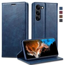 Per Samsung Galaxy S24+ LC.IMEEKE Custodia per telefono in pelle antifurto RFID (blu)