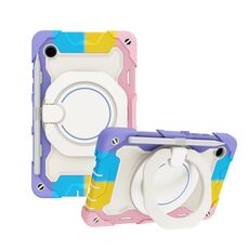 Custodia per tablet in silicone con supporto ad anello rotante portatile per Samsung Galaxy Tab A9 Armor (colorato rosa)
