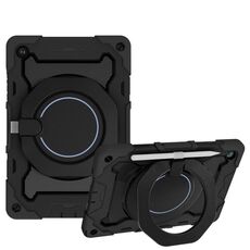 Custodia per tablet in silicone con supporto ad anello rotante portatile per Samsung Galaxy Tab A9+ Armor (nero)