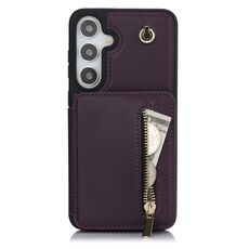 Per Samsung Galaxy S24+ 5G YM006 Custodia per telefono con cerniera Skin Feel con doppio cordino (viola scuro)