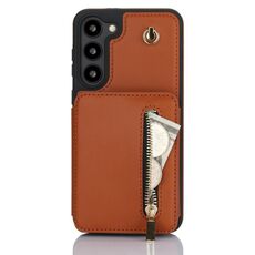 Per Samsung Galaxy S23+ 5G YM006 Custodia per telefono con cerniera Skin Feel con doppio cordino (marrone)